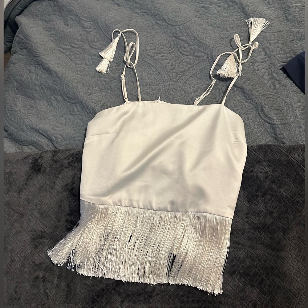 Silk Satin Rachel Zoe Fringe Tassel Top